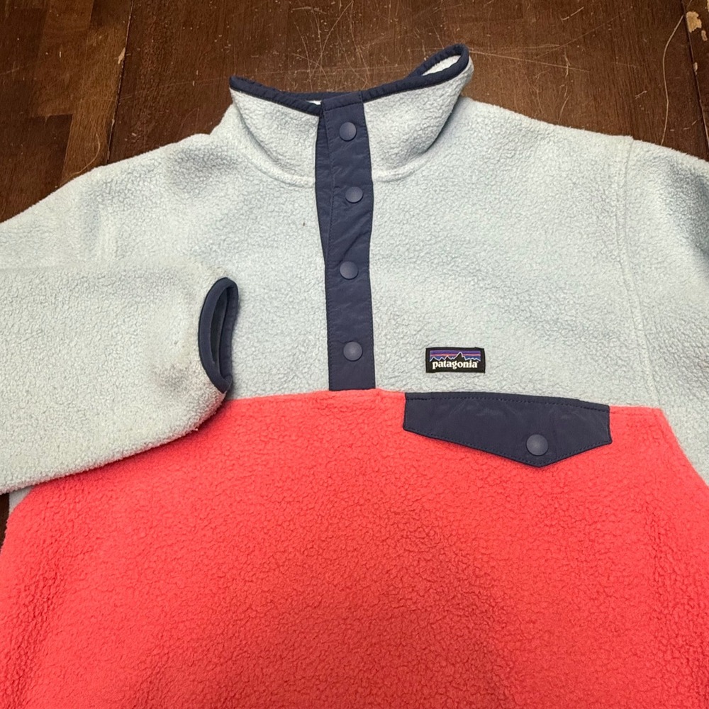 Patagonia Synchilla Fleece Pullover Youth XL 14 Blue Pink Snap-T Jacket